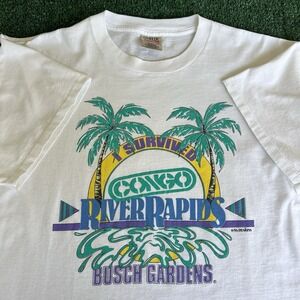 Vintage 90s Mens Busch Gardens Congo River Rapids White Single Stitch T-Shirt XL